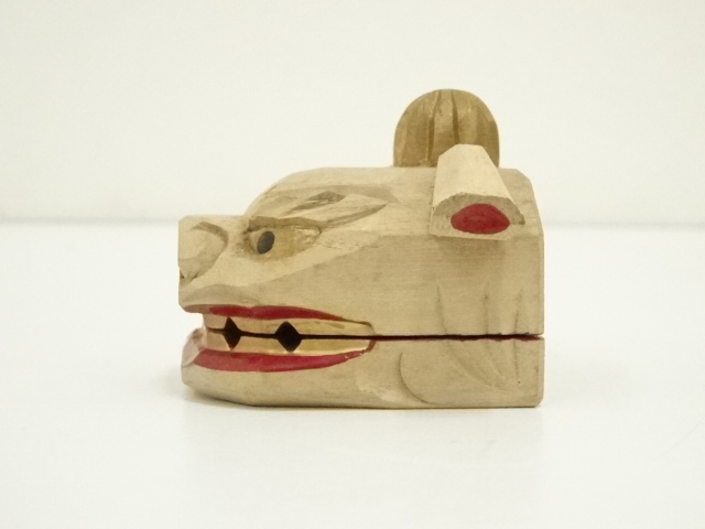  三階千嶺造　木彫獅子香合（共箱）